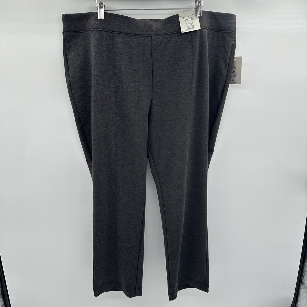 Croft & Barrow Slim Straight Pants 2X Short Gray Tummy Control Wrinkle Resistant